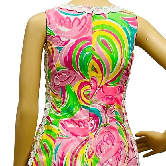 Lilly Pulitzer Dress Mila Shift Embroidery Multi All Nighter Flamingo Back/Zip 0 - Picture 8 of 16